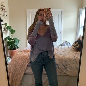 Free People Distressed Long Sleeve Top